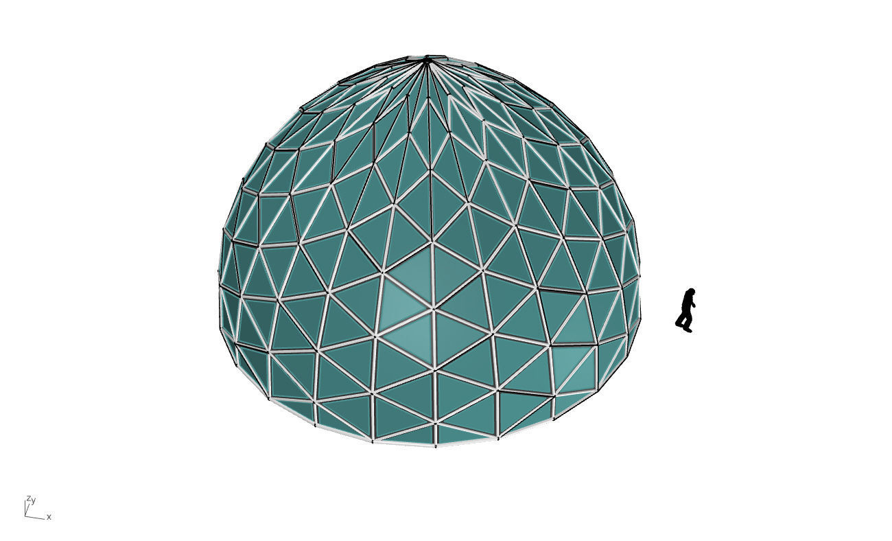 Triangulated Dome Pavilion wireframe structure Glass Panels V3 3D model_55