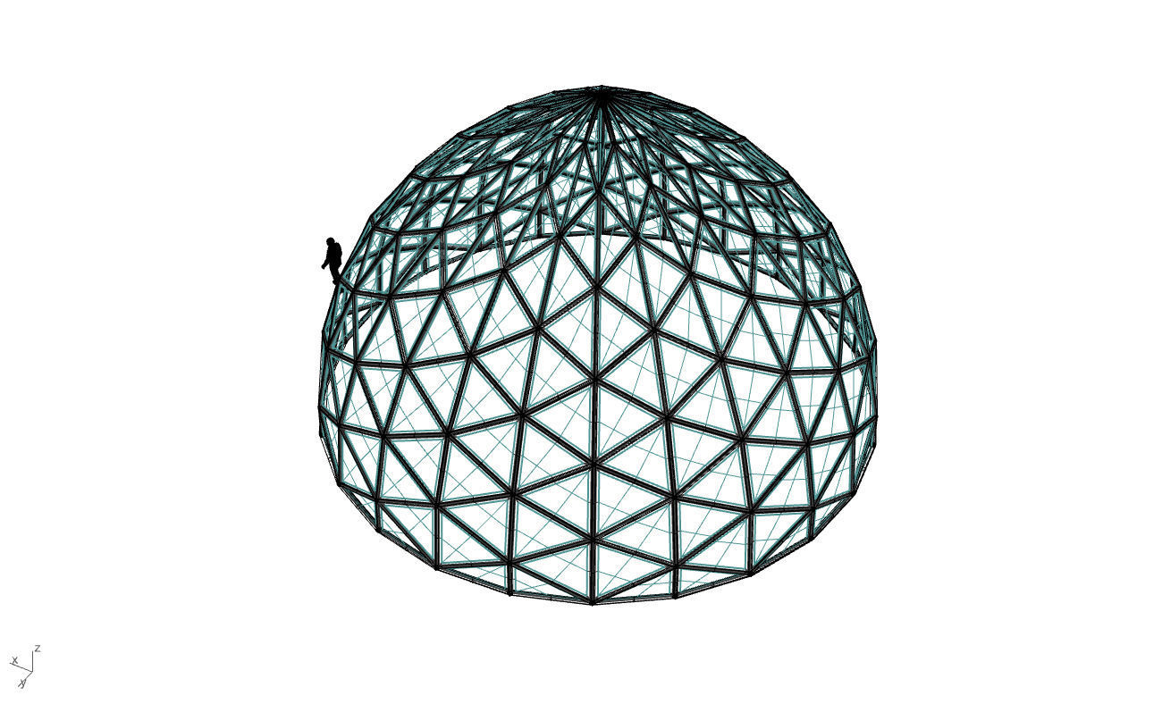 Triangulated Dome Pavilion wireframe structure Glass Panels V3 3D model_66
