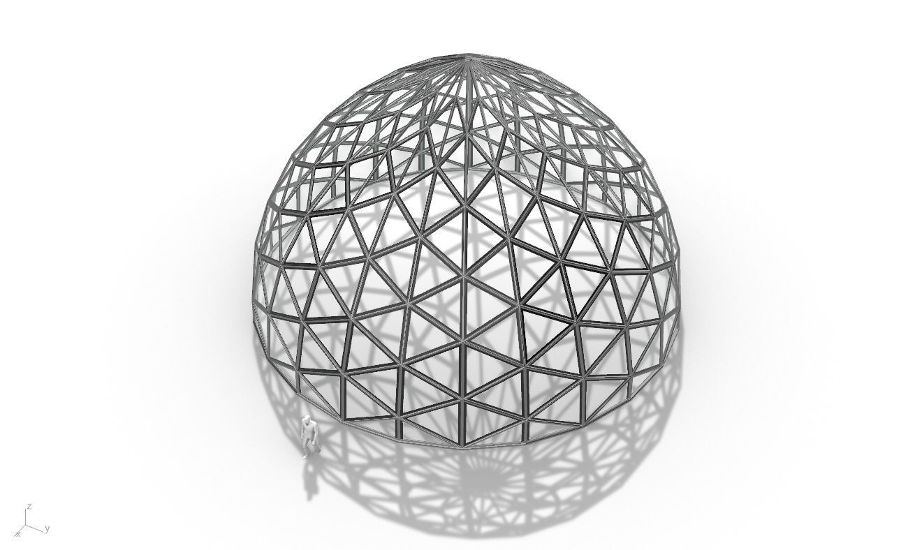 Triangulated Dome Pavilion wireframe structure Glass Panels V3 3D model_22