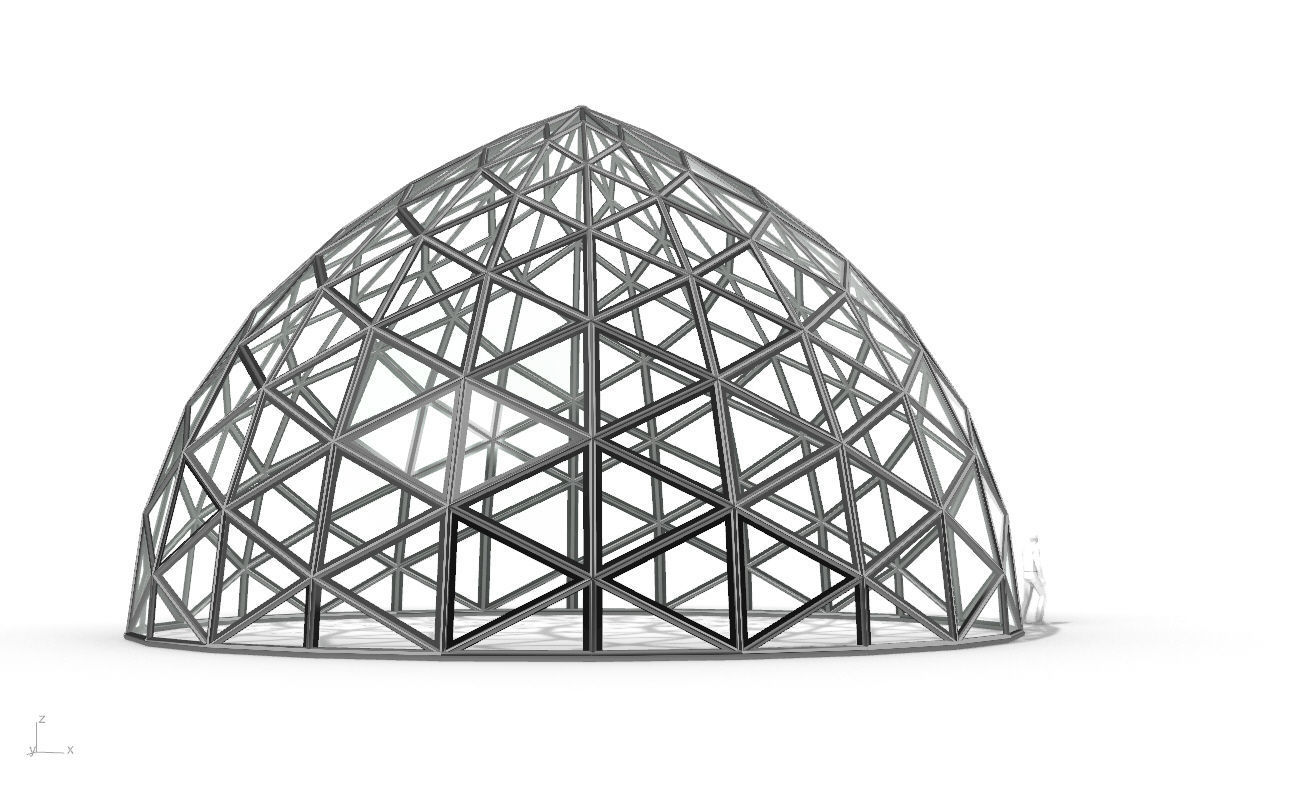 Triangulated Dome Pavilion wireframe structure Glass Panels V3 3D model_14