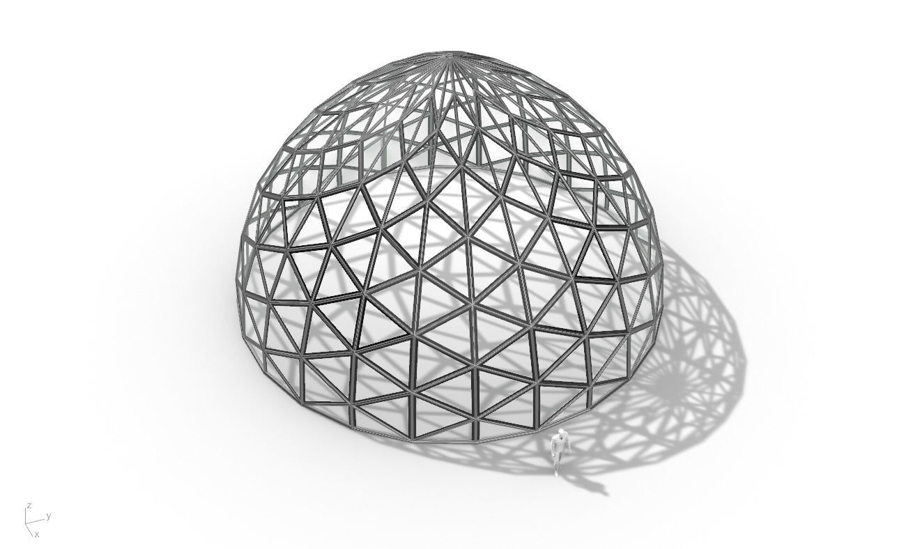 Triangulated Dome Pavilion wireframe structure Glass Panels V3 3D model_38