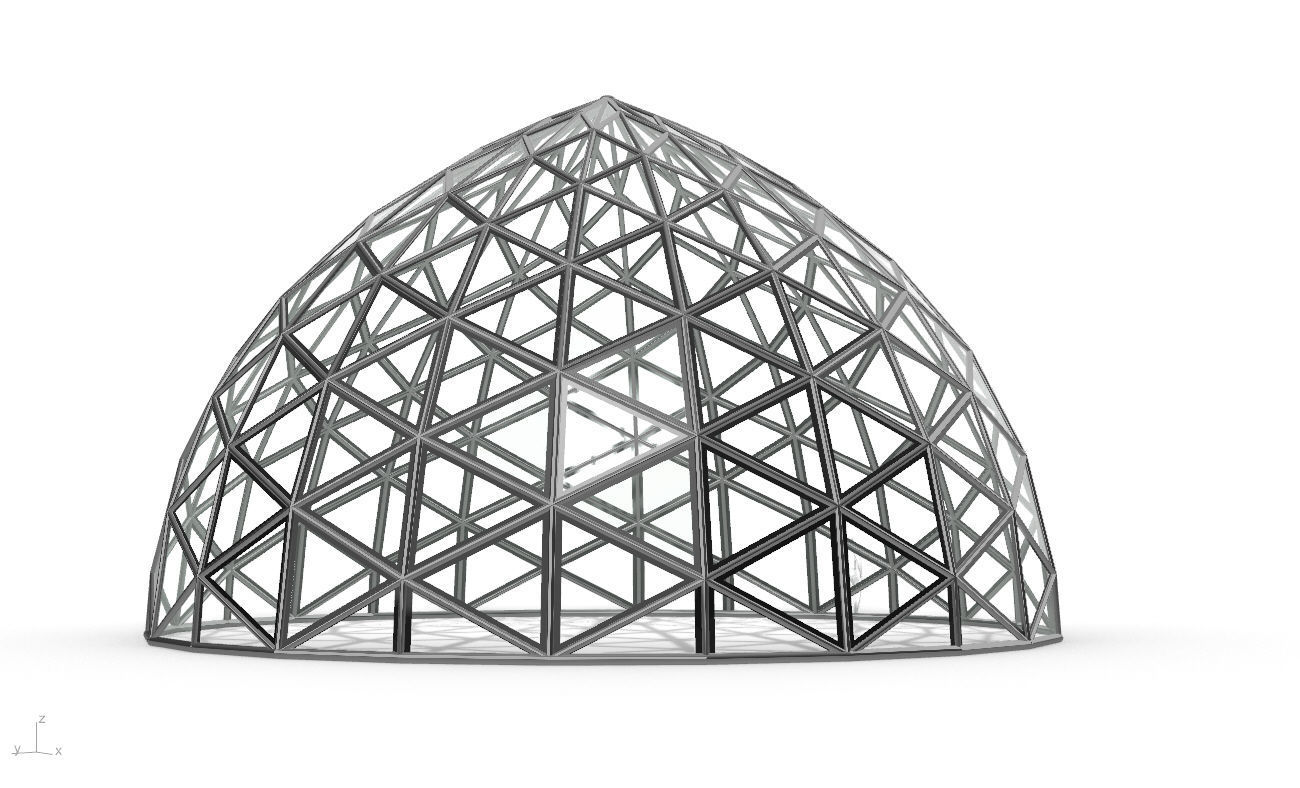 Triangulated Dome Pavilion wireframe structure Glass Panels V3 3D model_12
