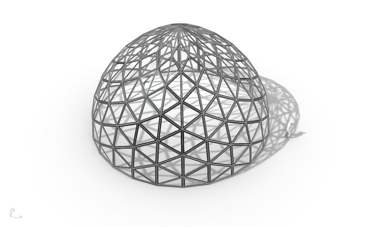 Triangulated Dome Pavilion wireframe structure Glass Panels V3 3D model_35