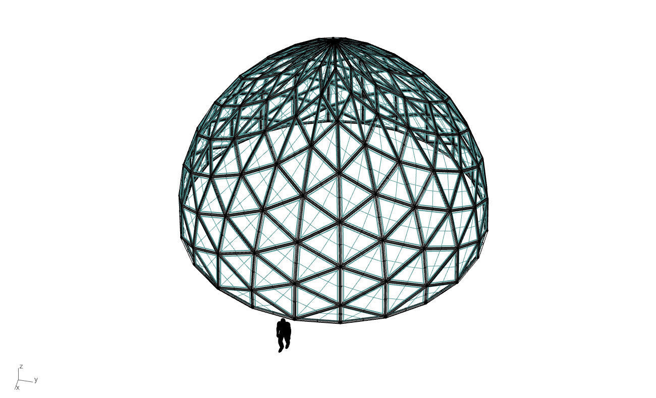 Triangulated Dome Pavilion wireframe structure Glass Panels V3 3D model_60