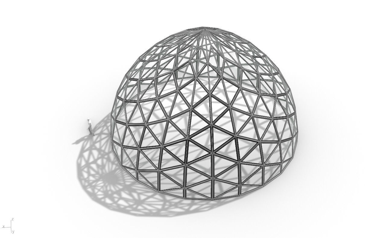 Triangulated Dome Pavilion wireframe structure Glass Panels V3 3D model_24