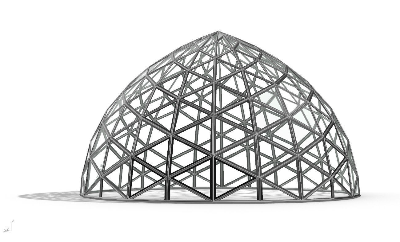 Triangulated Dome Pavilion wireframe structure Glass Panels V3 3D model_7