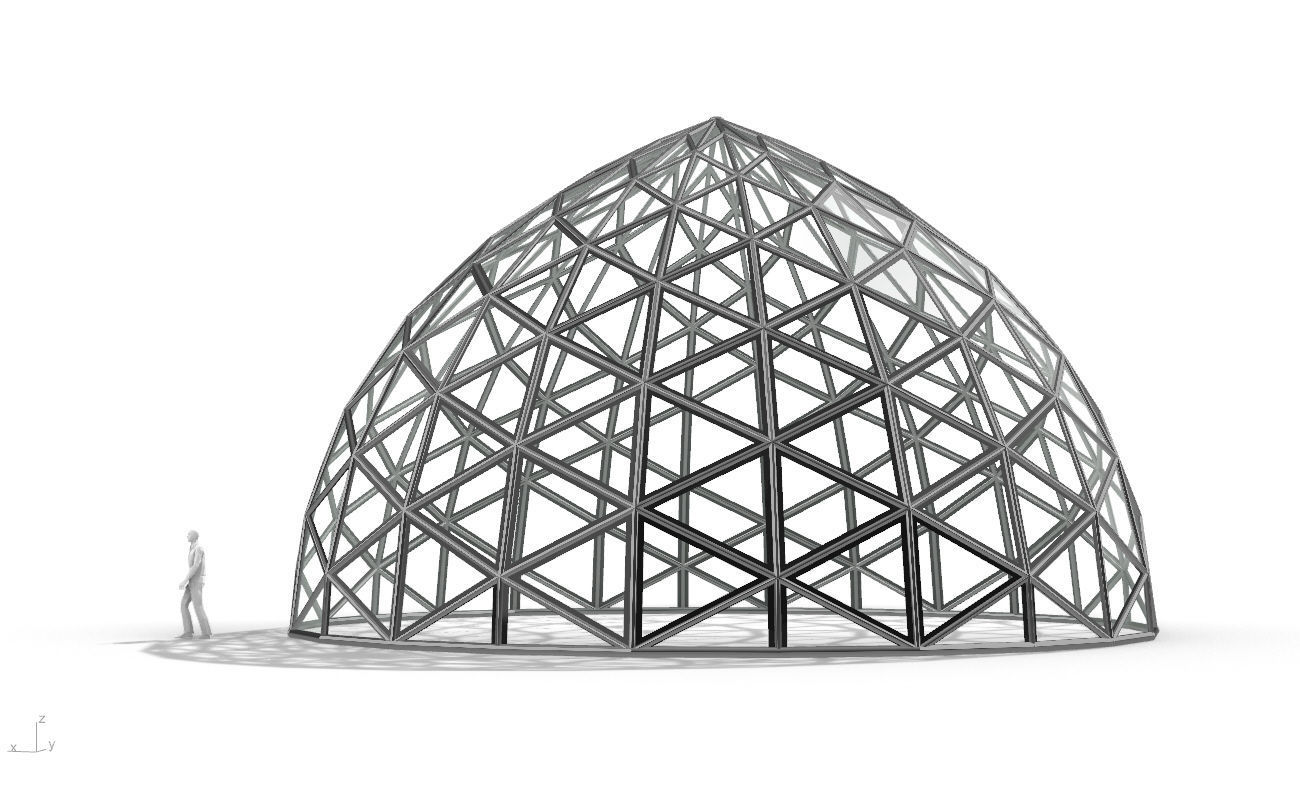 Triangulated Dome Pavilion wireframe structure Glass Panels V3 3D model_4