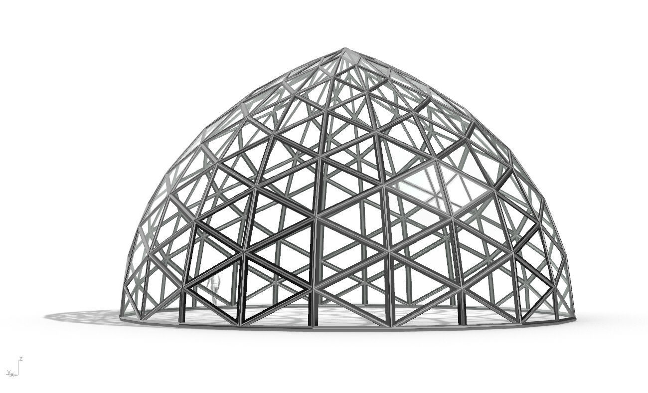 Triangulated Dome Pavilion wireframe structure Glass Panels V3 3D model_8