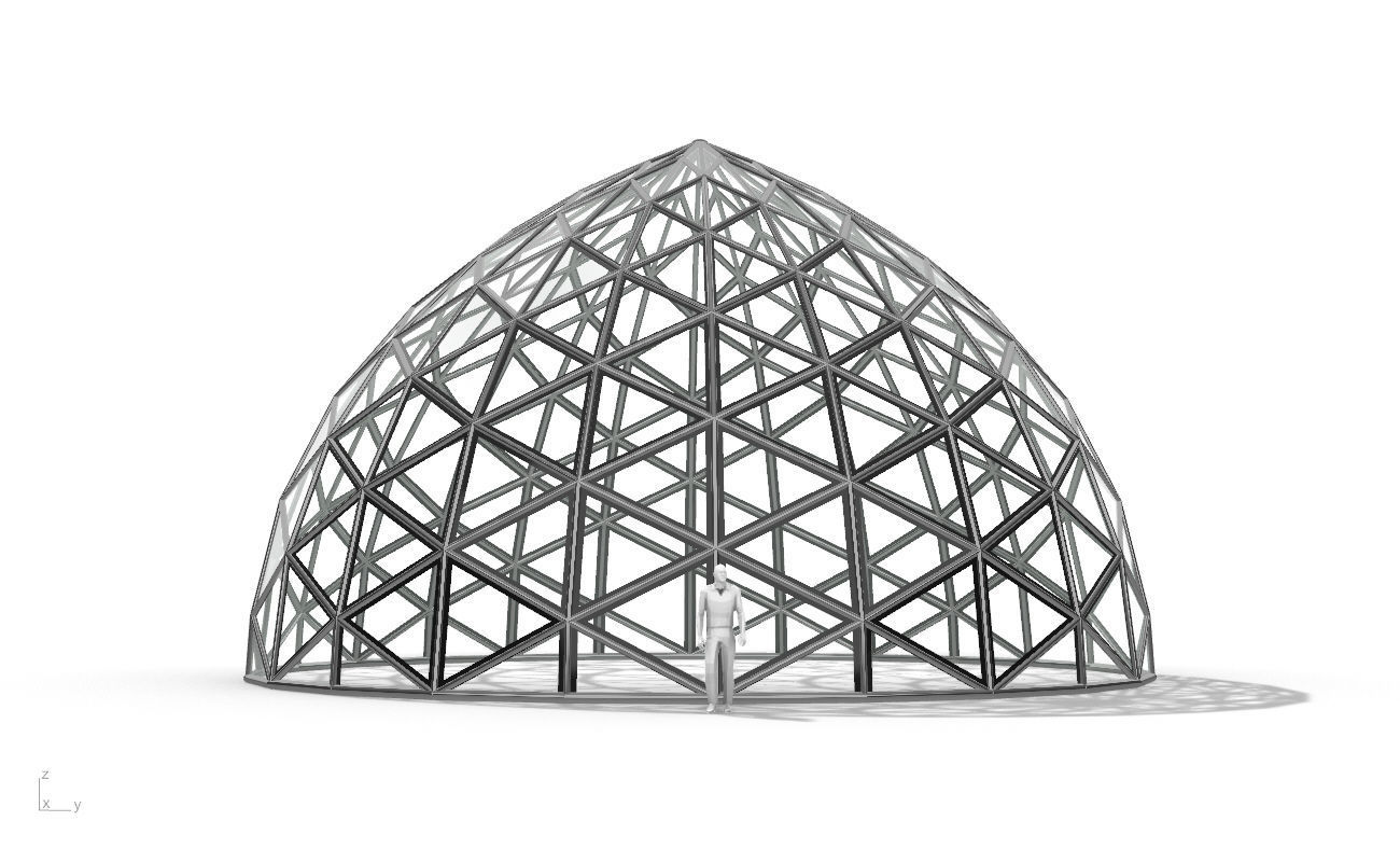 Triangulated Dome Pavilion wireframe structure Glass Panels V3 3D model_20