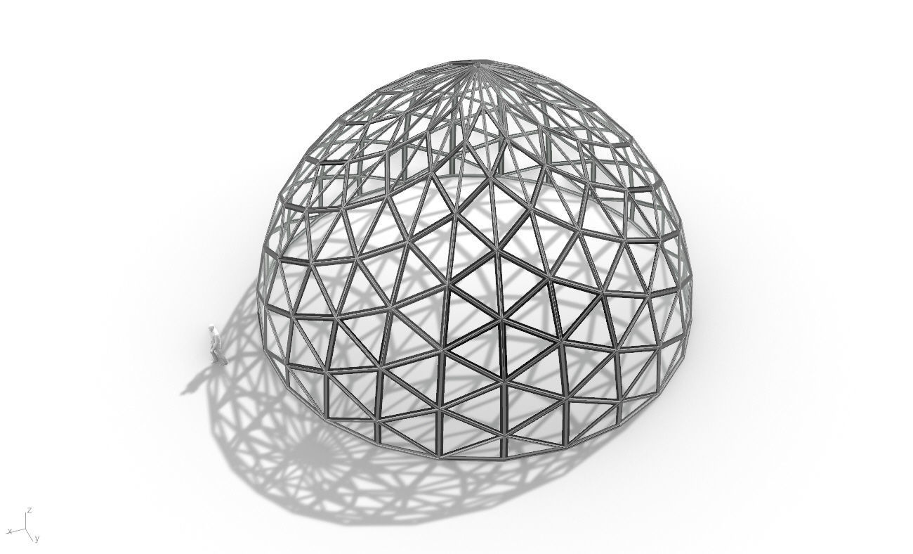 Triangulated Dome Pavilion wireframe structure Glass Panels V3 3D model_1