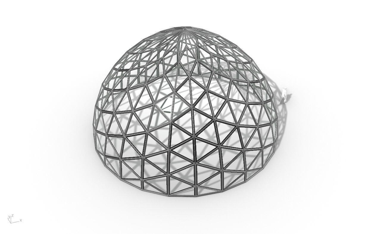 Triangulated Dome Pavilion wireframe structure Glass Panels V3 3D model_33