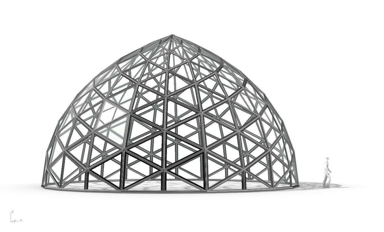 Triangulated Dome Pavilion wireframe structure Glass Panels V3 3D model_16