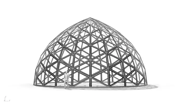 Triangulated Dome Pavilion wireframe structure Glass Panels V3