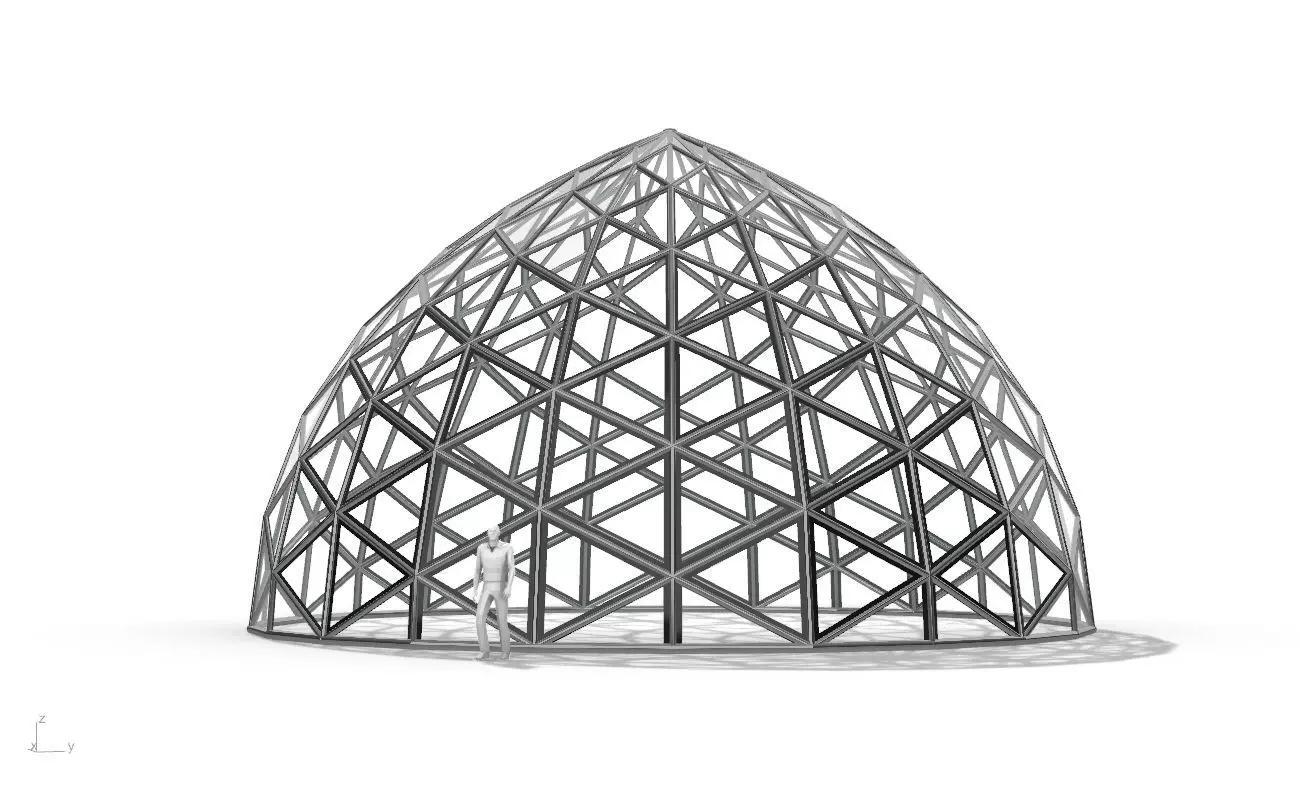 Triangulated Dome Pavilion wireframe structure Glass Panels V3 3D model_0