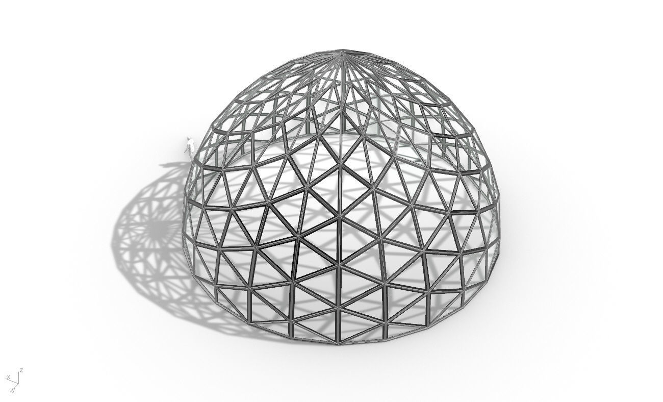 Triangulated Dome Pavilion wireframe structure Glass Panels V3 3D model_26