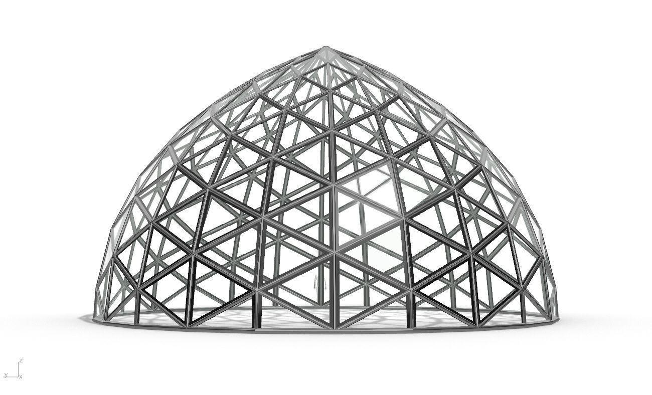 Triangulated Dome Pavilion wireframe structure Glass Panels V3 3D model_10