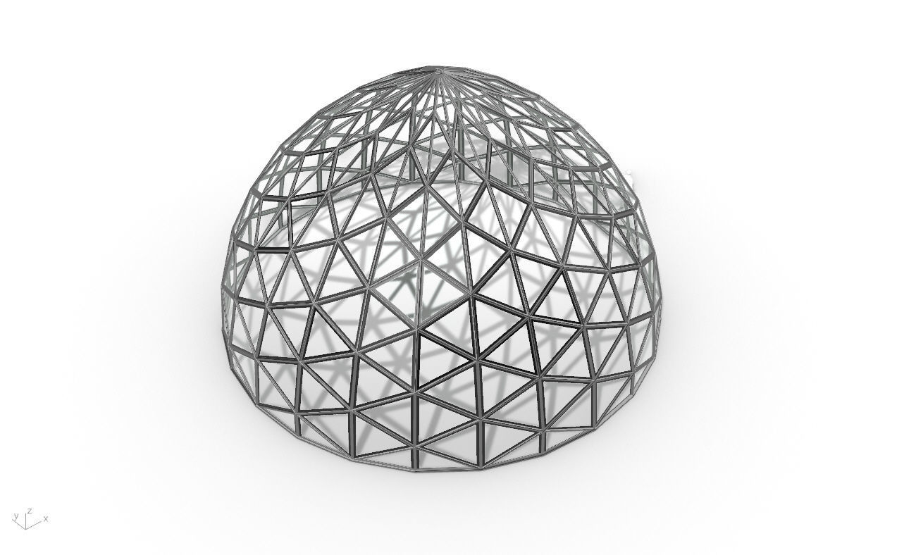 Triangulated Dome Pavilion wireframe structure Glass Panels V3 3D model_32