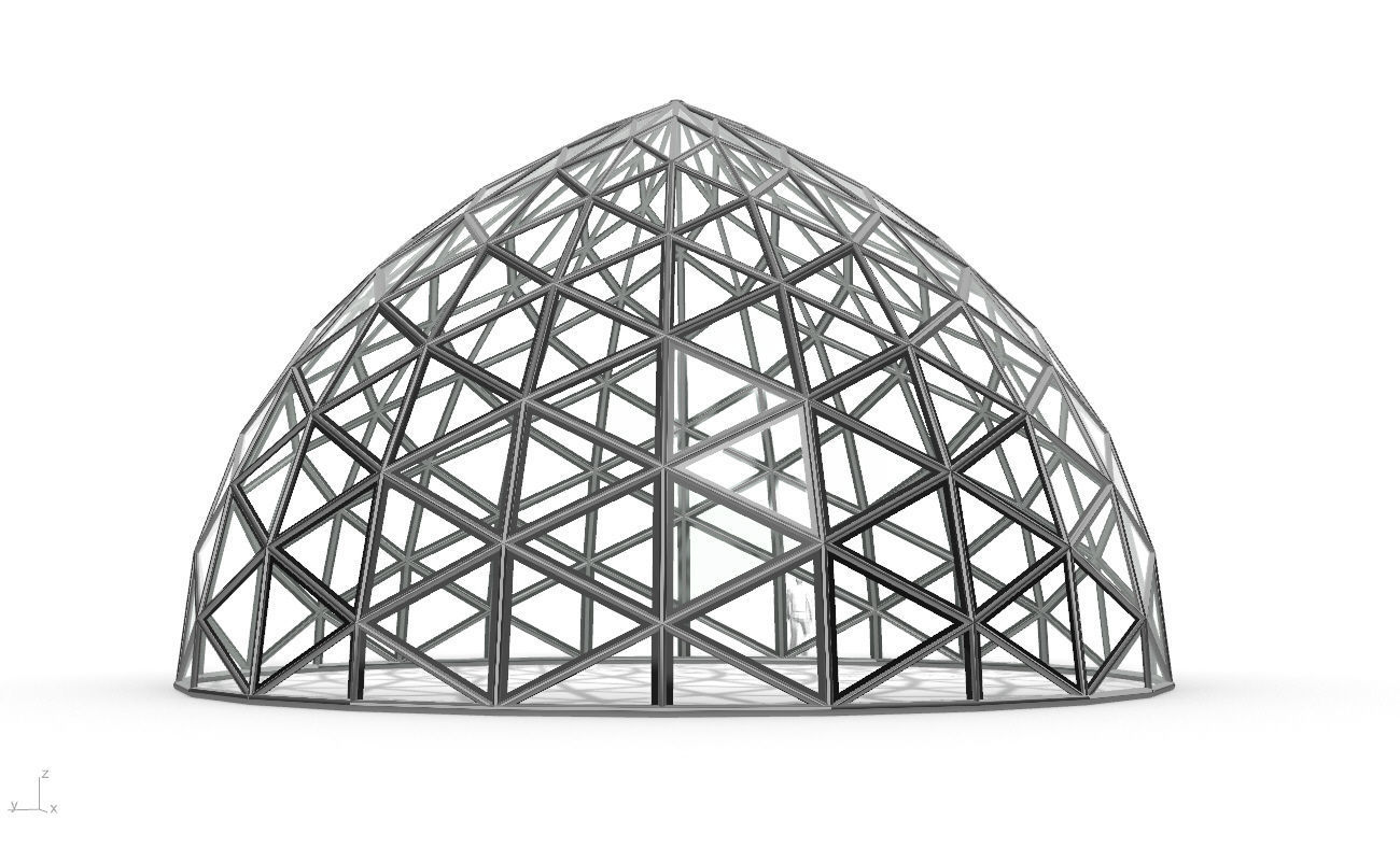 Triangulated Dome Pavilion wireframe structure Glass Panels V3 3D model_11