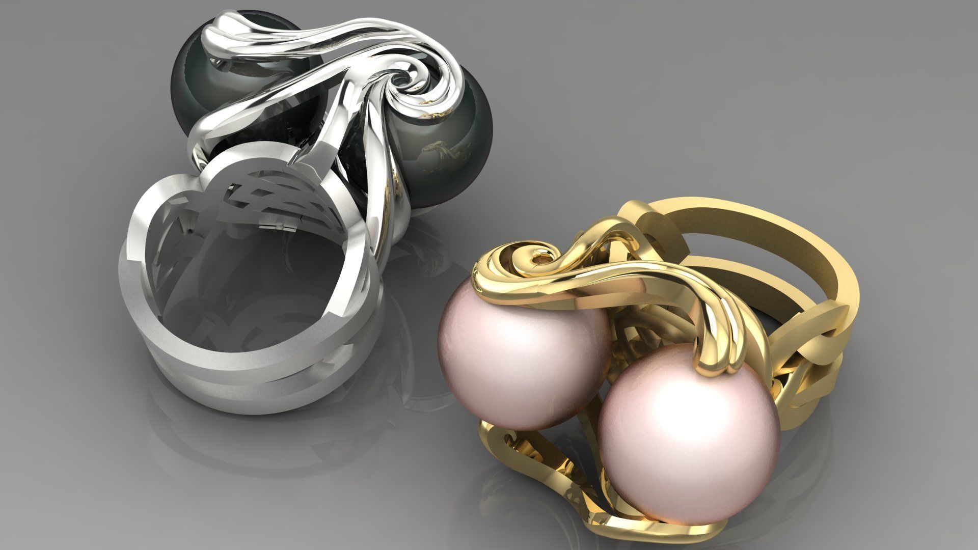 Ring with couple Pearl 3D print model_1
