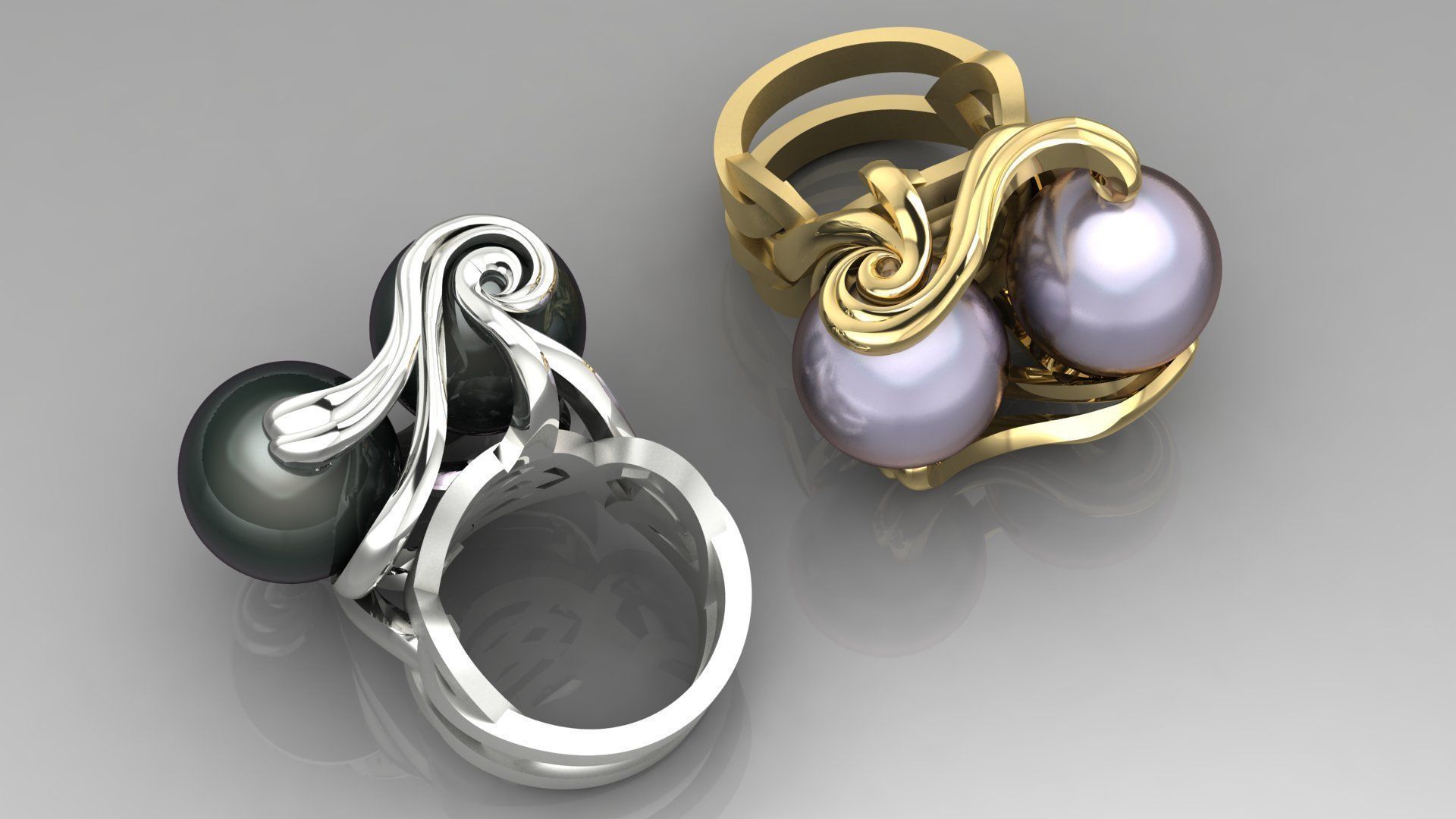 Ring with couple Pearl 3D print model_2