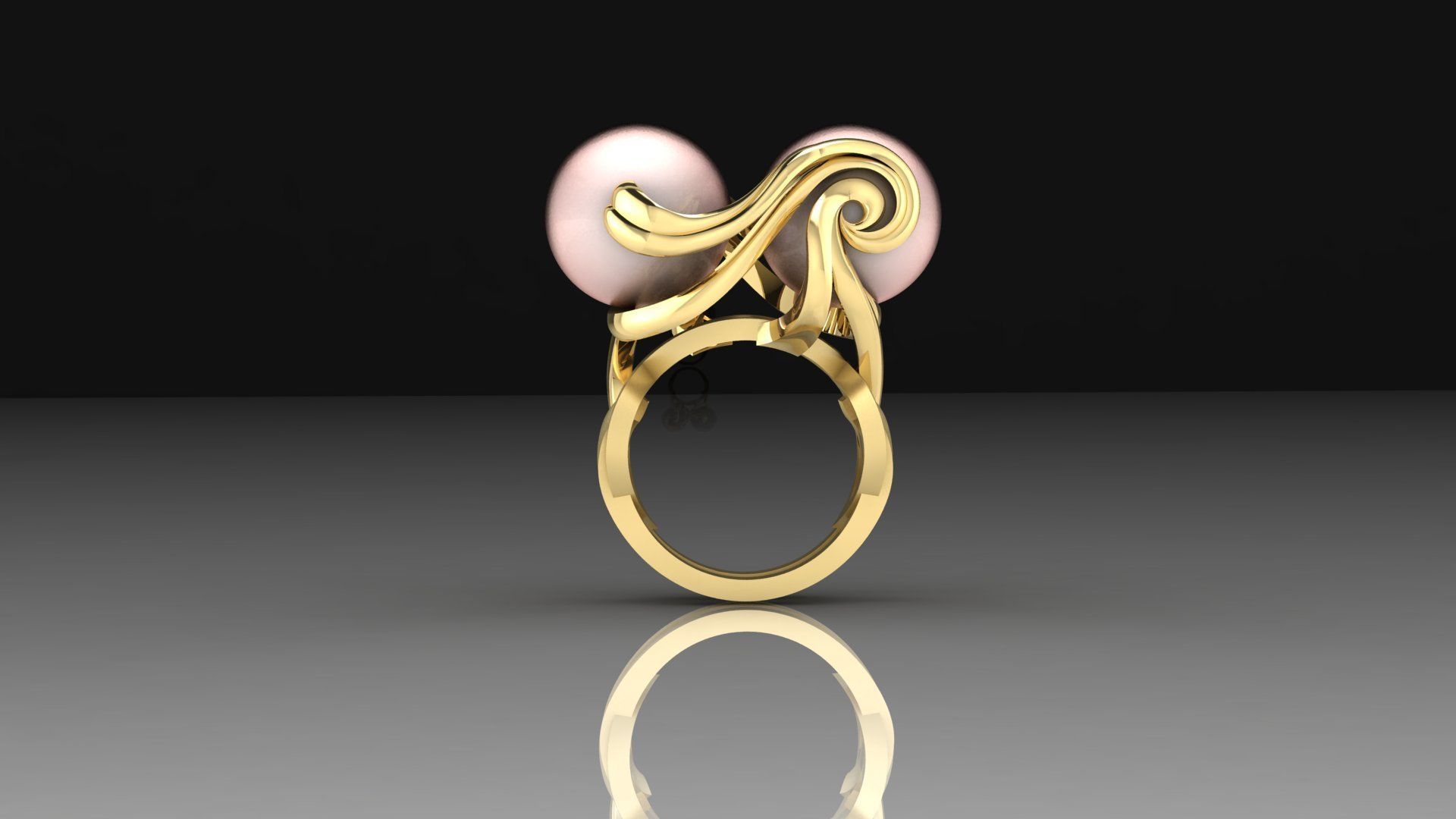Ring with couple Pearl 3D print model_4