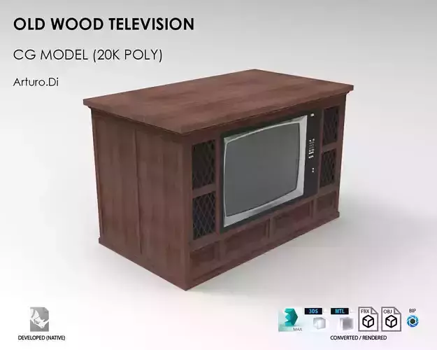 old wooden console Television 20k poly