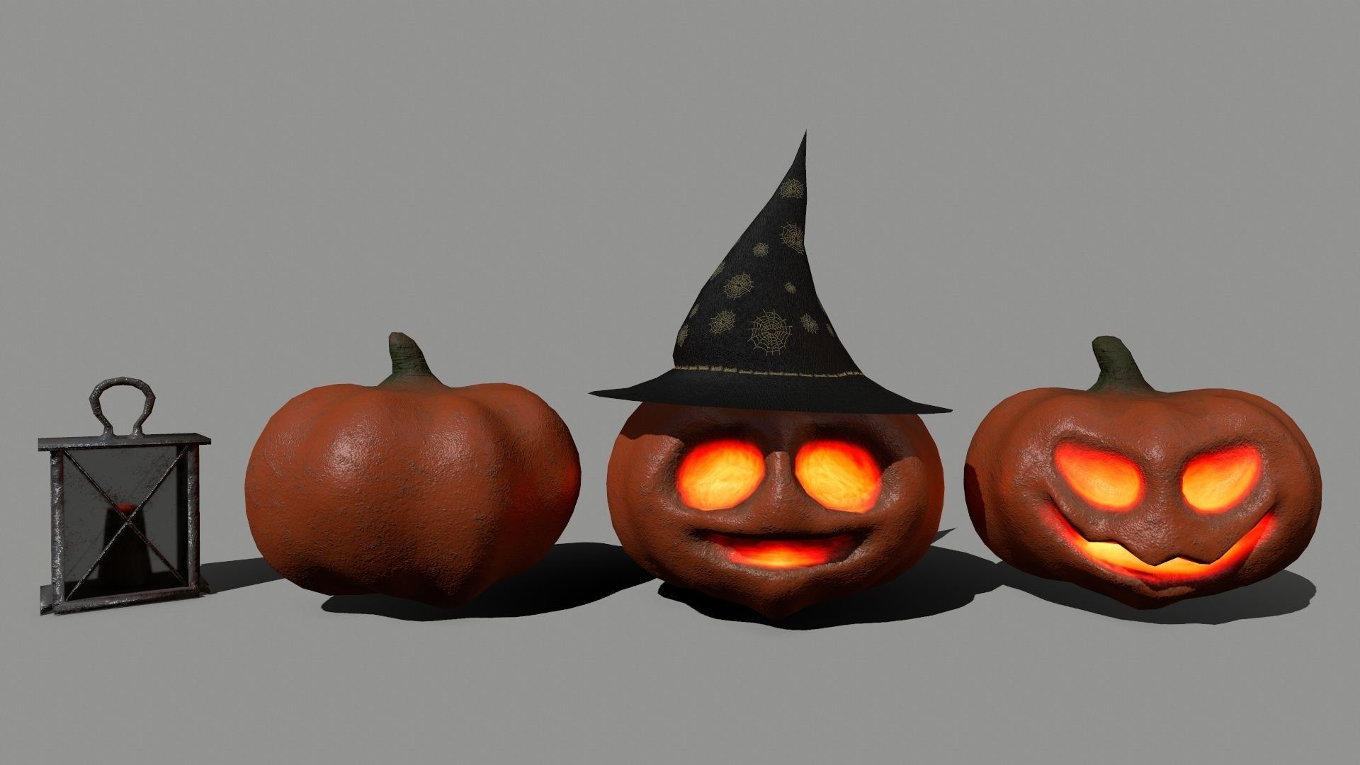 Halloween Set lantern Low-poly 3D model_1