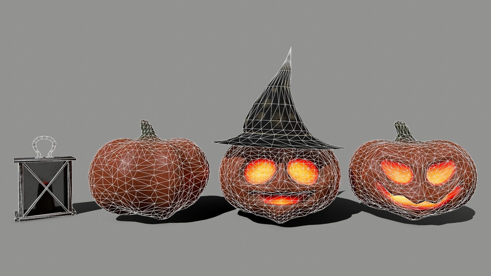 Halloween Set lantern Low-poly 3D model_2