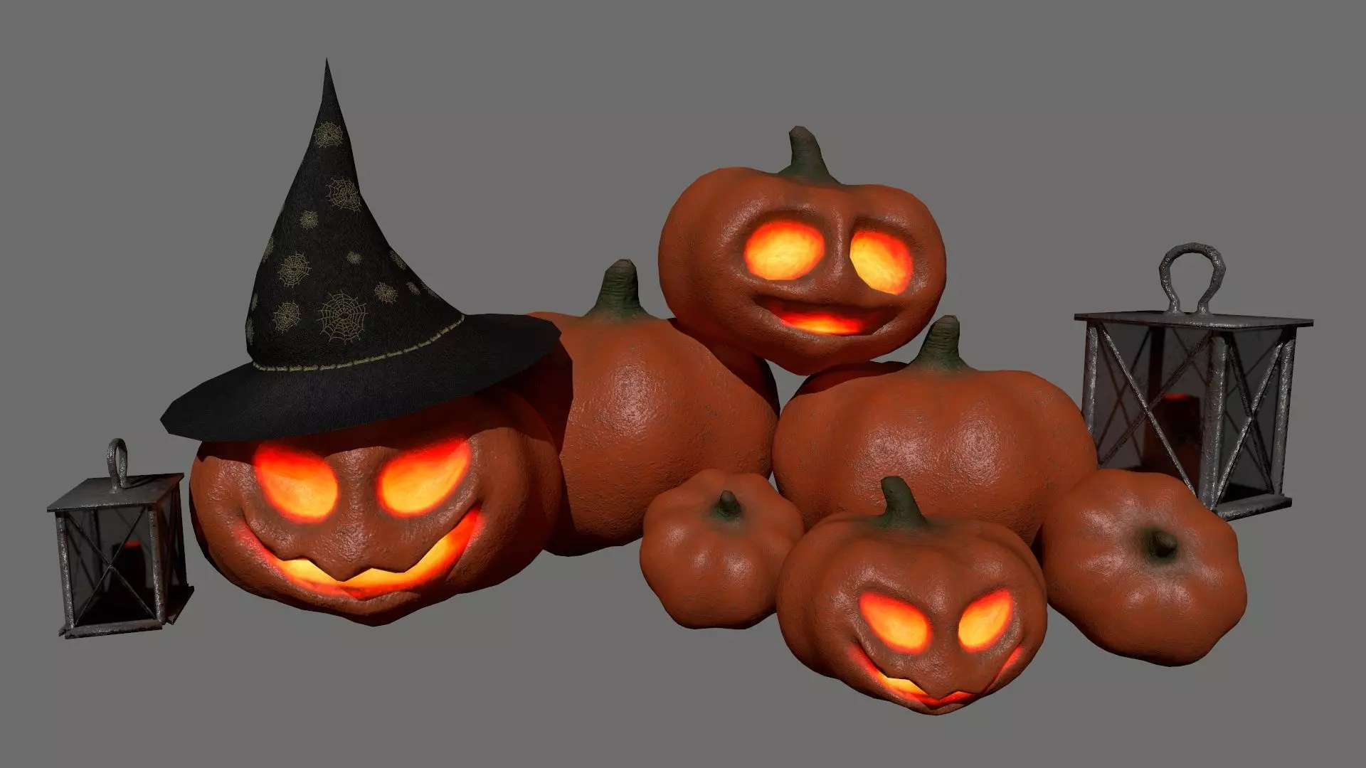 Halloween Set lantern Low-poly 3D model_0