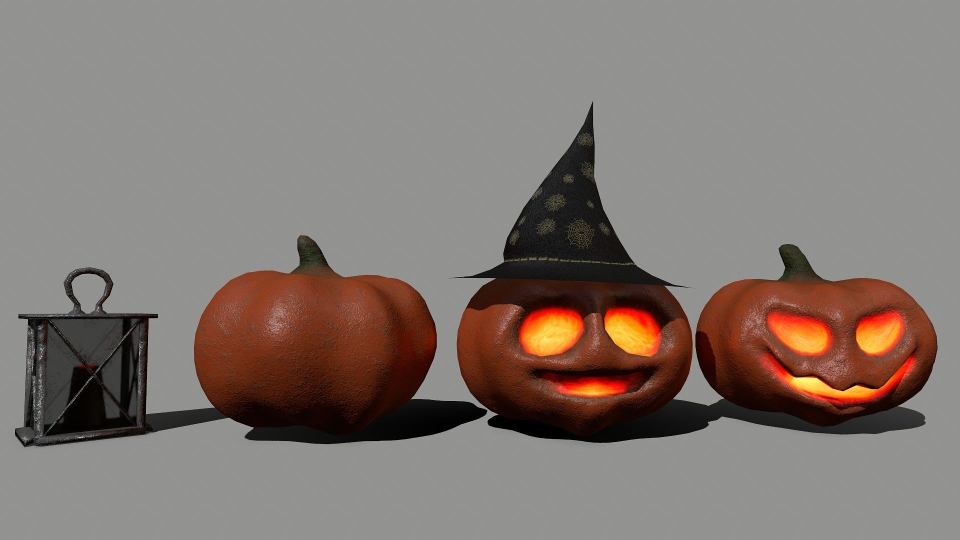 Halloween Set lantern Low-poly 3D model_3