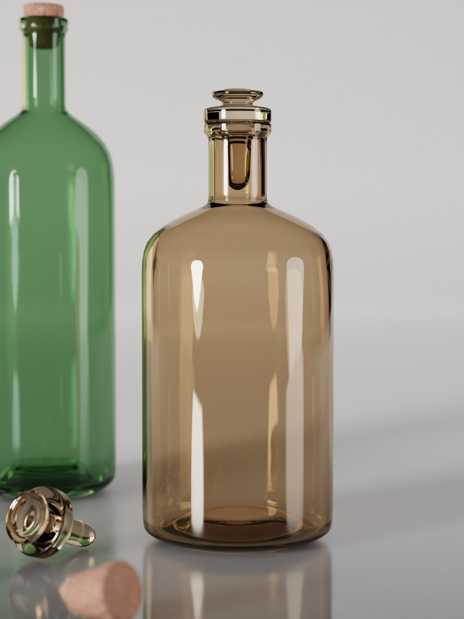 Wine Bottle and Whisky Bottle 3D model_2