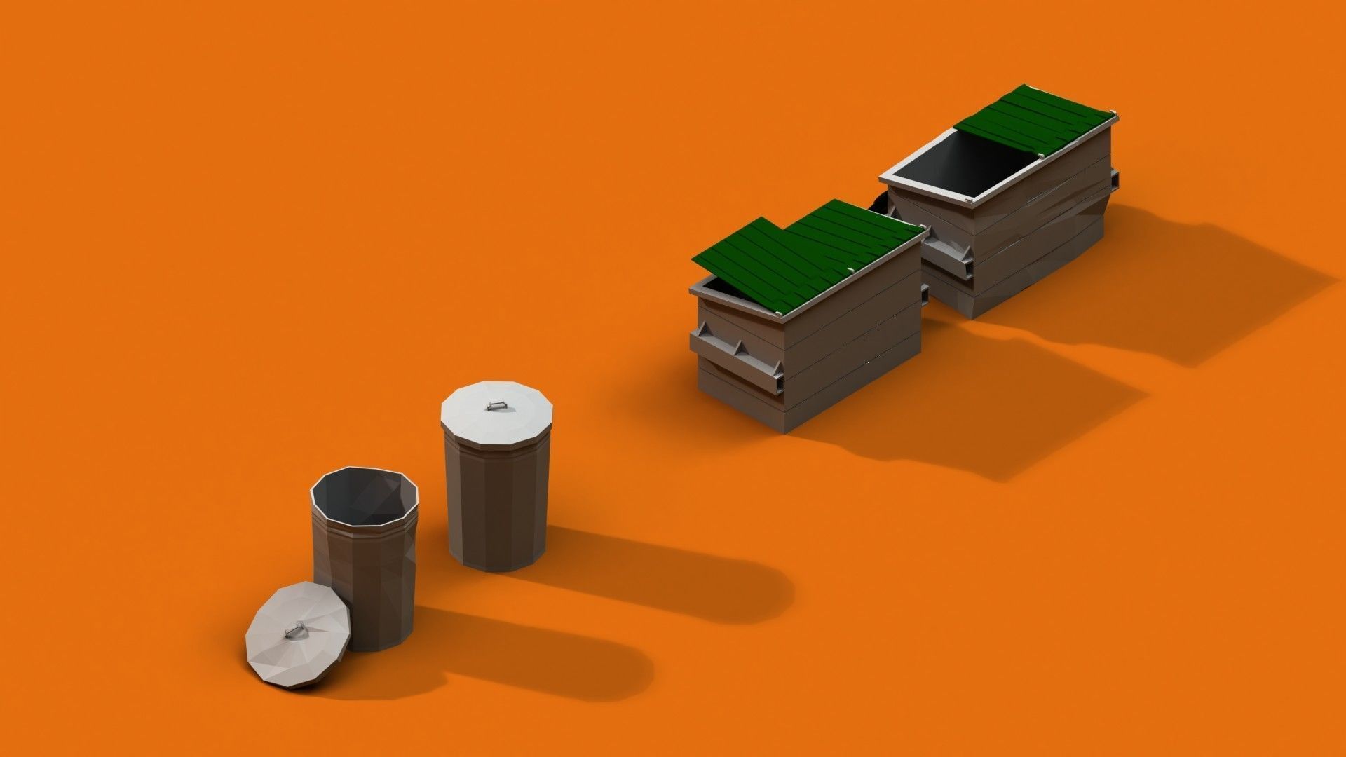 Post Apocalyptic Garbage Bin and Can Low-poly 3D model_3