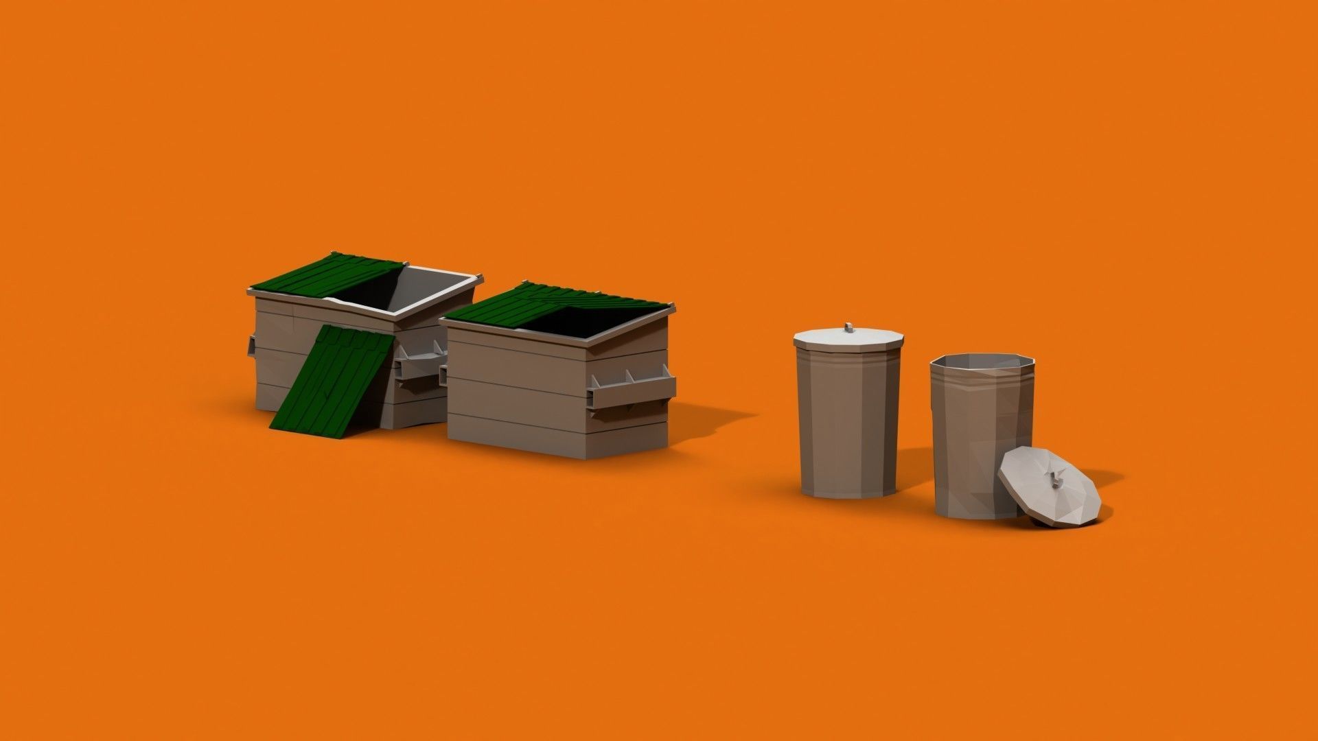 Post Apocalyptic Garbage Bin and Can Low-poly 3D model_2
