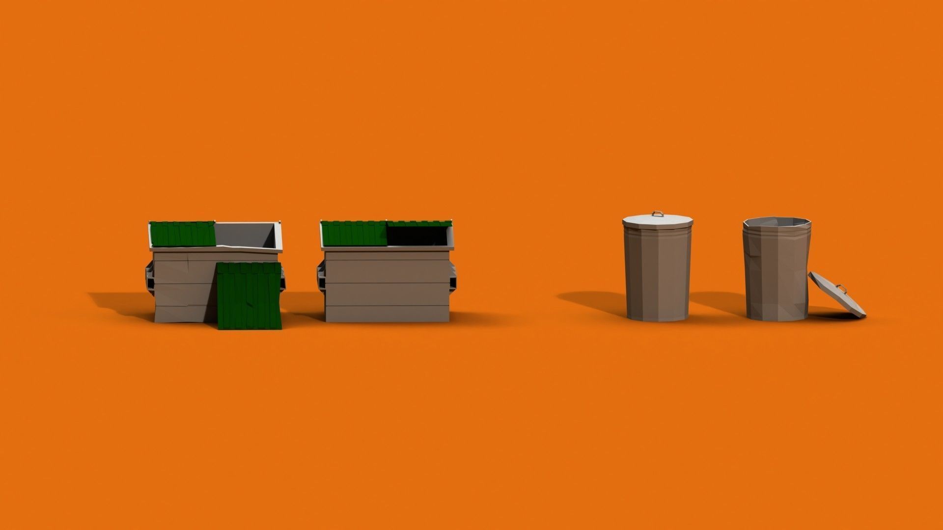 Post Apocalyptic Garbage Bin and Can Low-poly 3D model_1