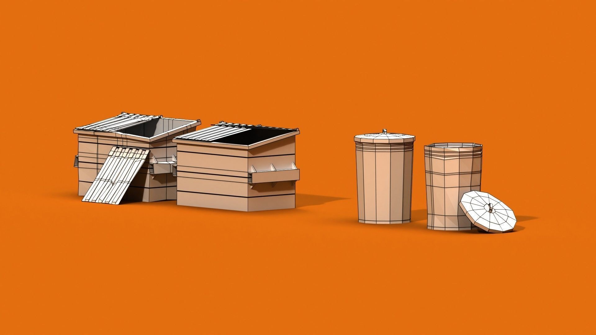 Post Apocalyptic Garbage Bin and Can Low-poly 3D model_7