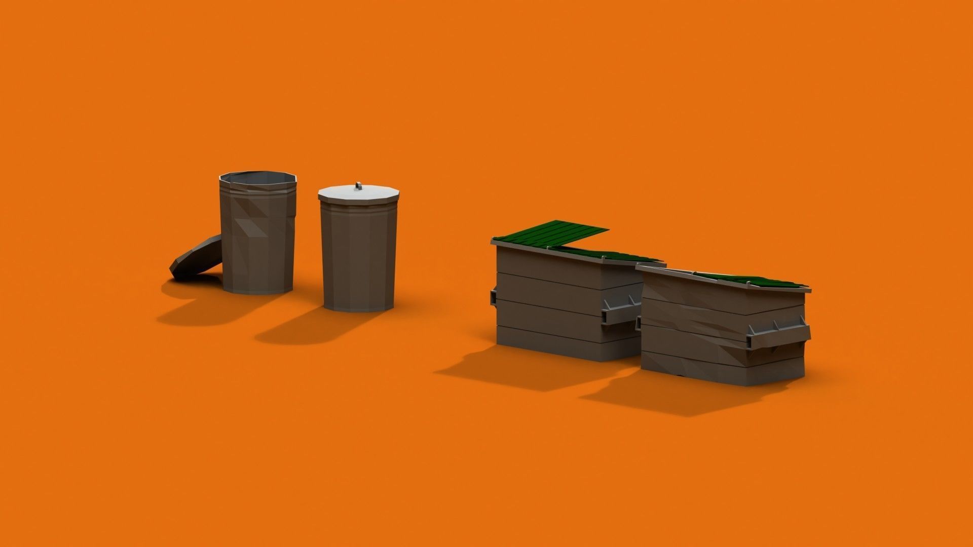 Post Apocalyptic Garbage Bin and Can Low-poly 3D model_4