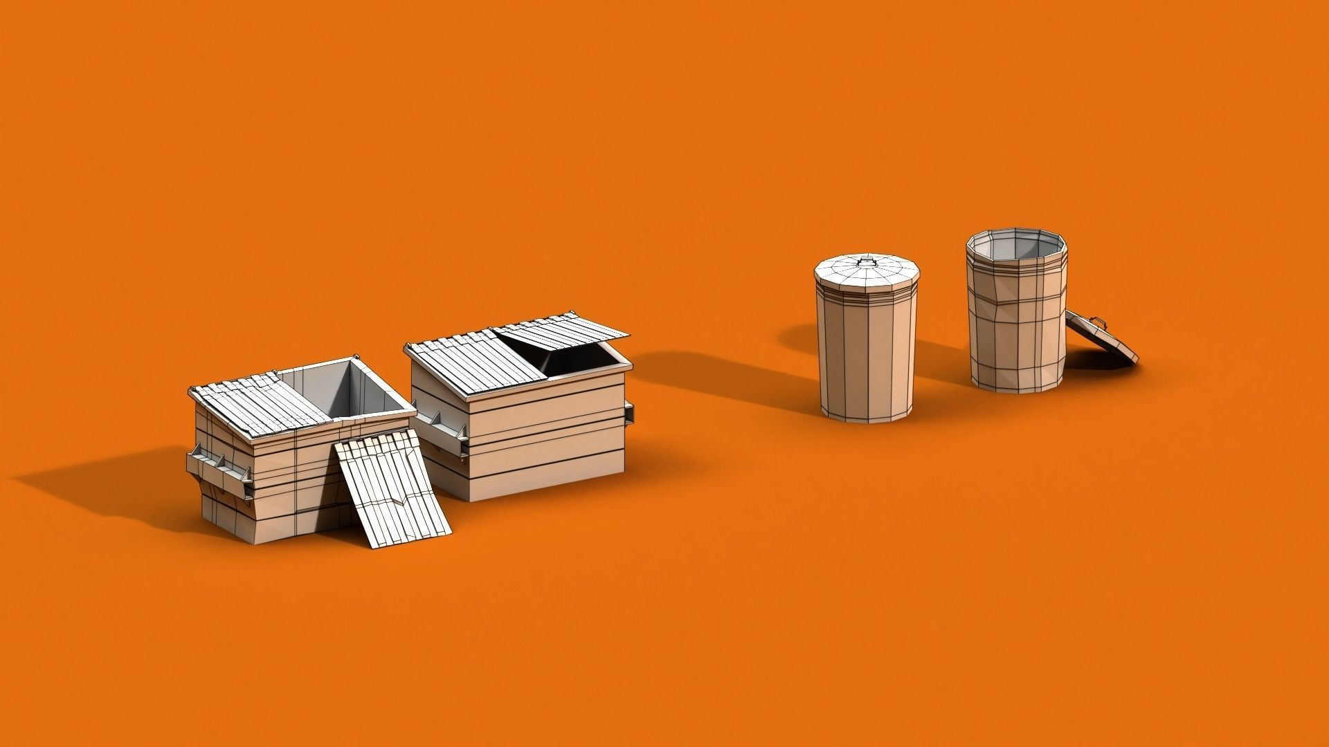 Post Apocalyptic Garbage Bin and Can Low-poly 3D model_6