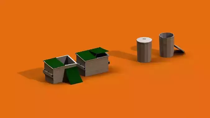 Post Apocalyptic Garbage Bin and Can Low-poly 3D model Post Apocalyptic Garbage Bin and Can Low-poly 3D model