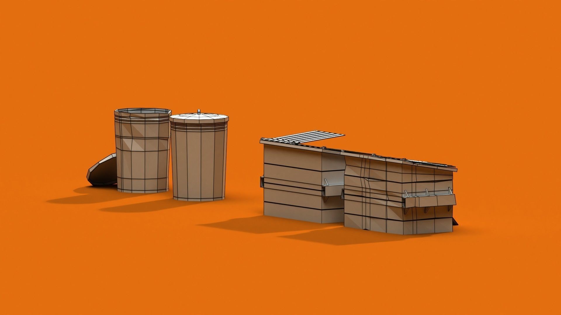 Post Apocalyptic Garbage Bin and Can Low-poly 3D model_9