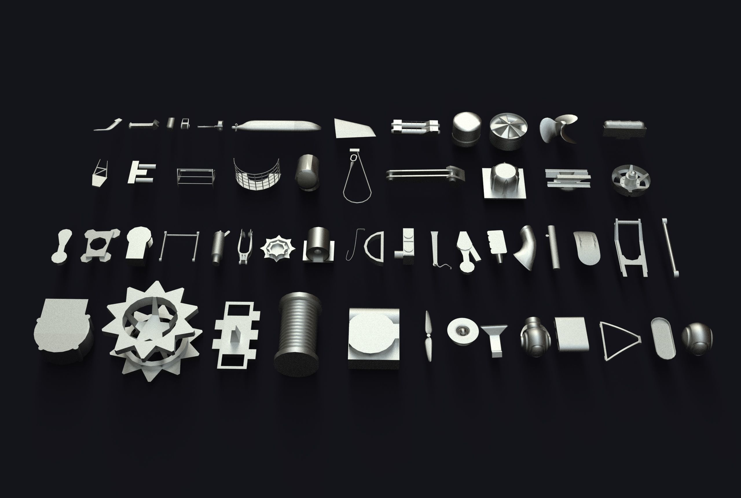 Kitbash metal tools arranged Low-poly 3D model_2