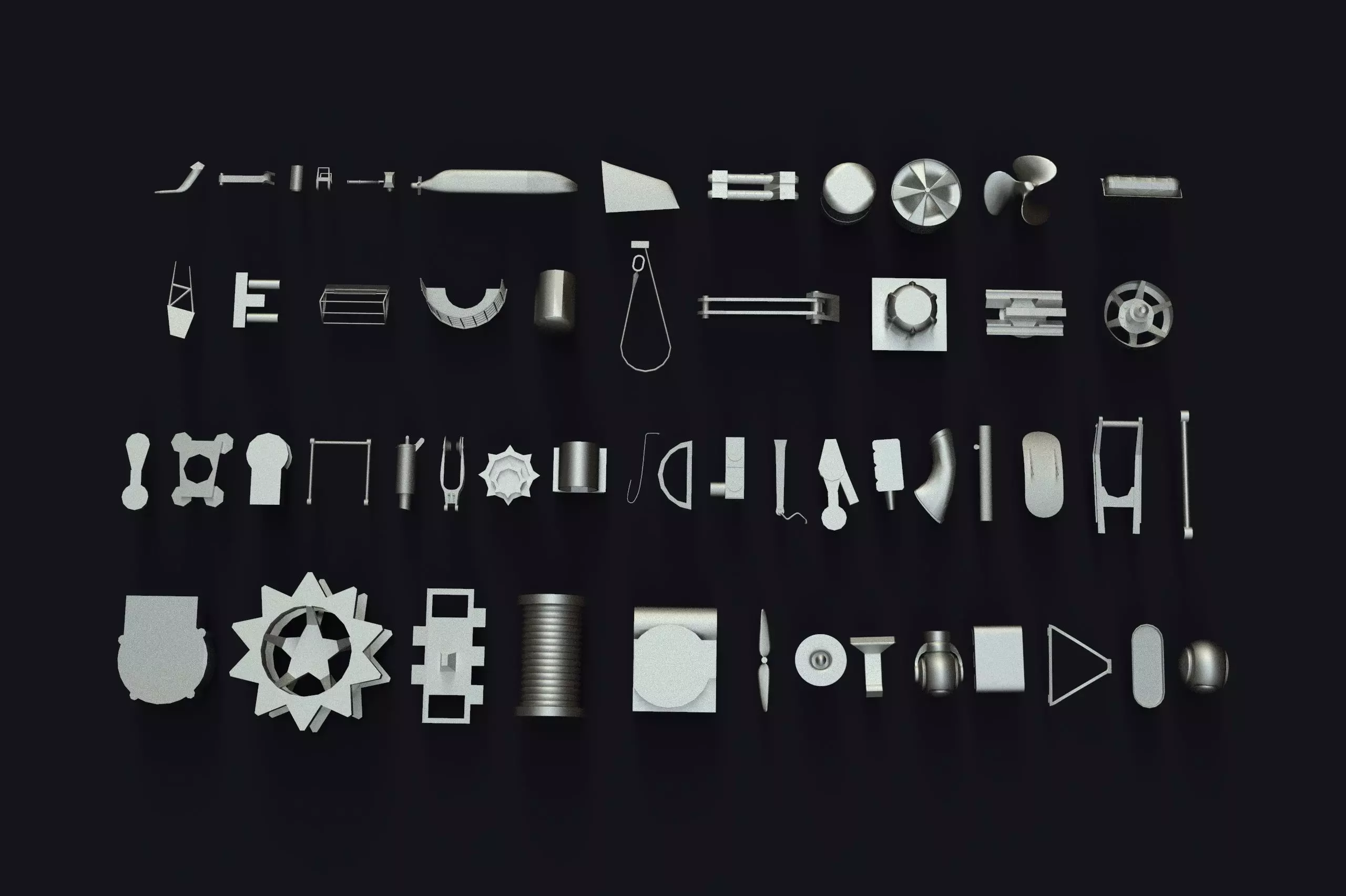 Kitbash metal tools arranged Low-poly 3D model_0