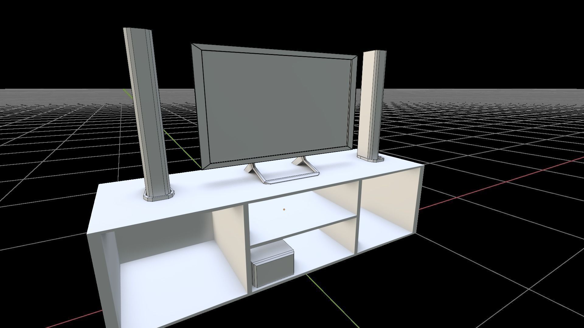Television with table 3D model_5