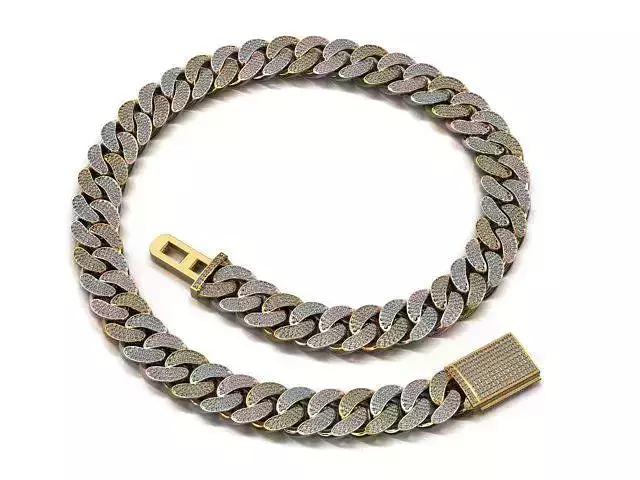 CUBAN LINK CHAIN 3 ROWS DIAMOND FOR BRACELET NECKLACE 14 MM