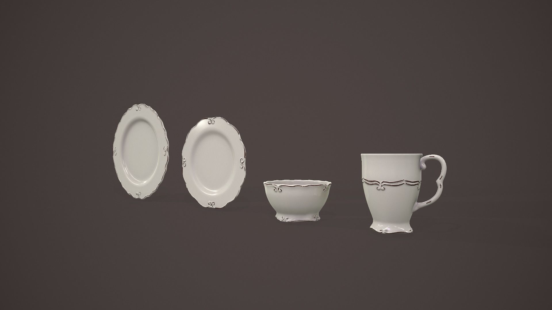 Vintage crockery set Low-poly 3D model_8