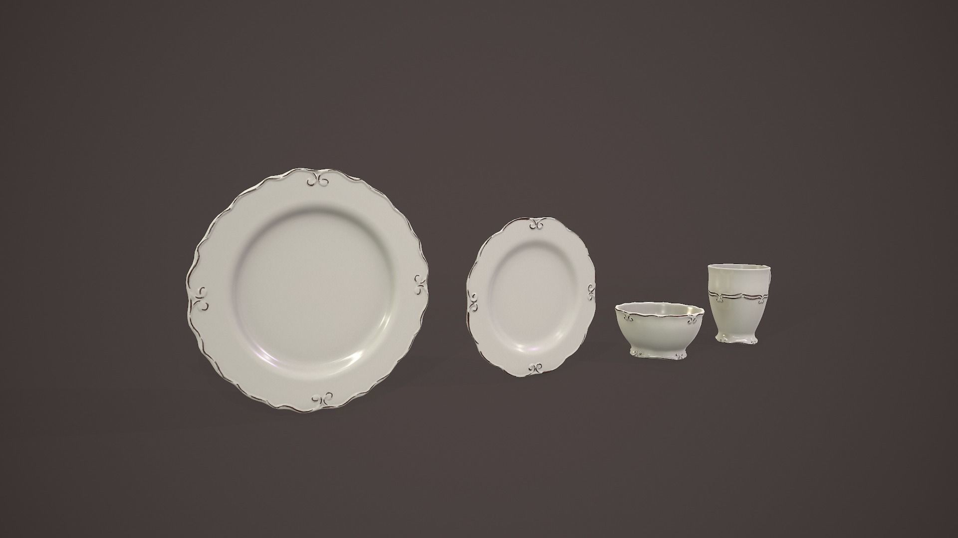Vintage crockery set Low-poly 3D model_7