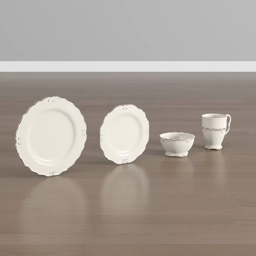 Vintage crockery set Low-poly 3D model_0