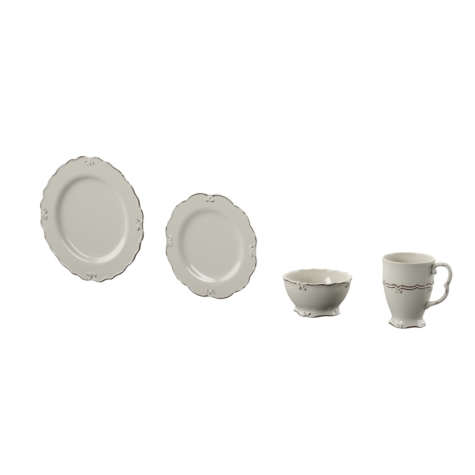 Vintage crockery set Low-poly 3D model_2