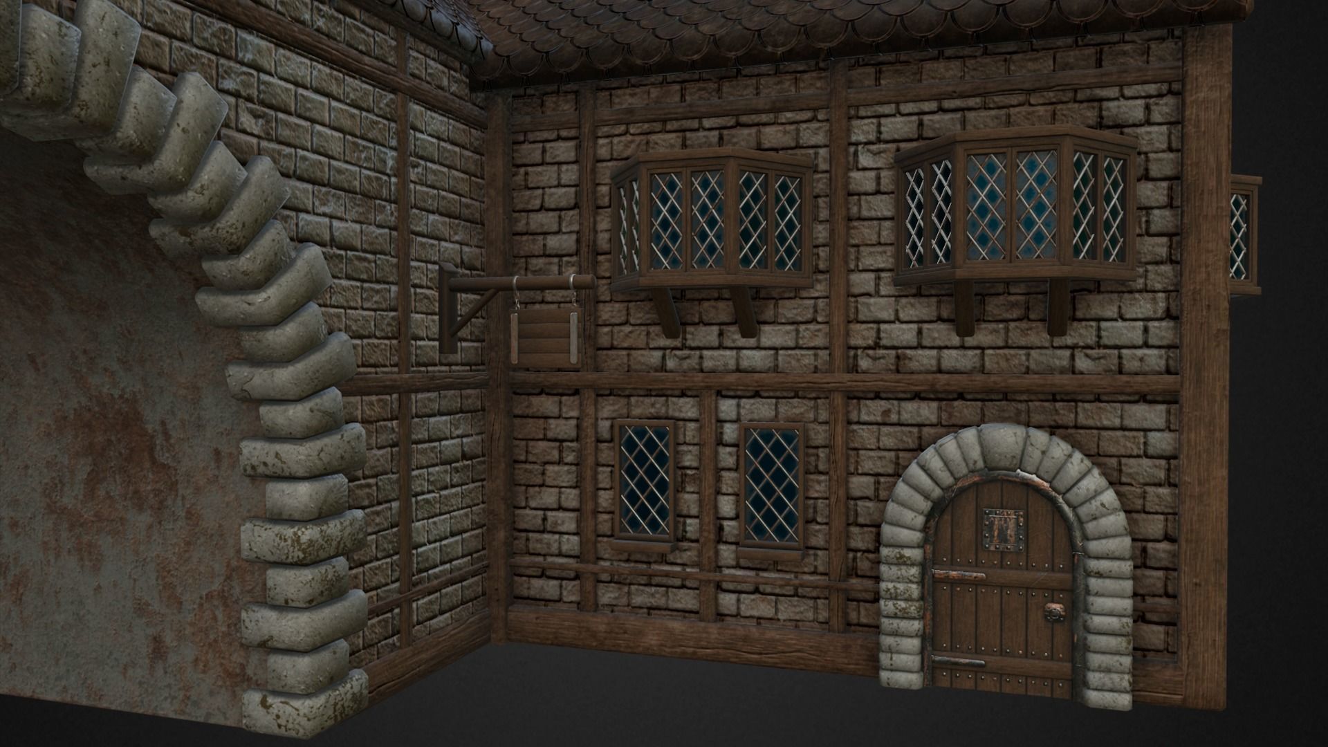 Medieval house Low-poly 3D model_9