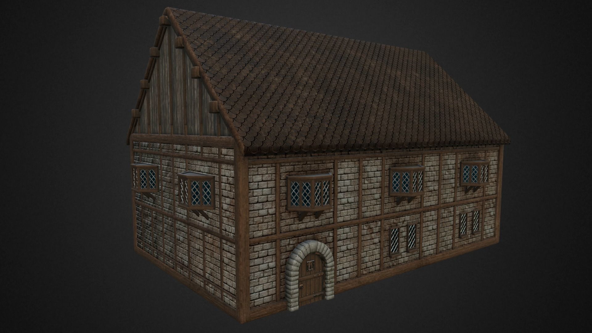 Medieval house Low-poly 3D model_4