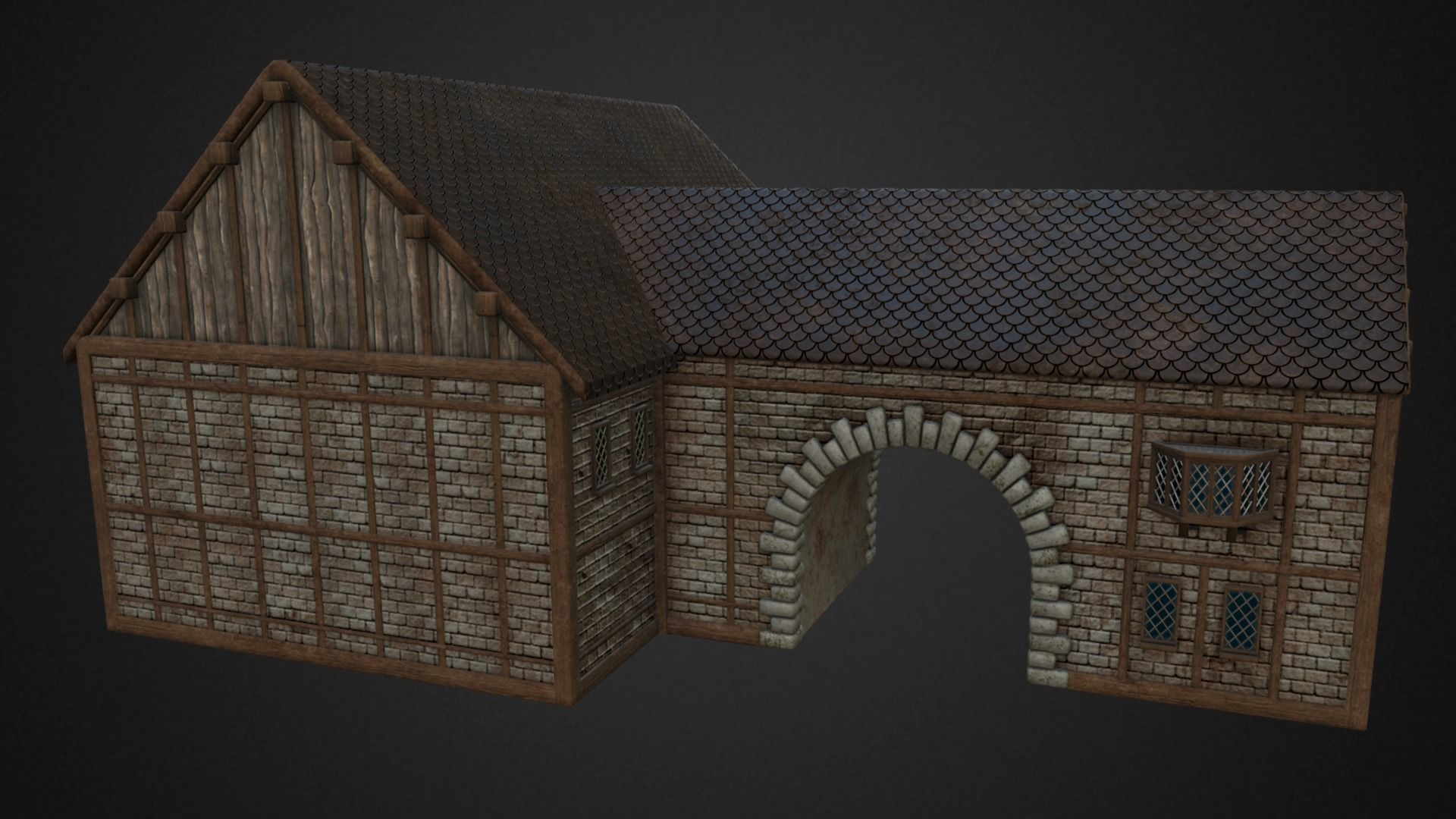 Medieval house Low-poly 3D model_6